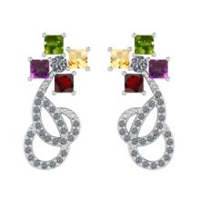 0.76 Ctw I2/I3 Multi Stone And Diamond 10K White Gold Earrings