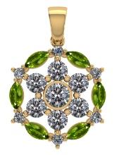 Certified 1.30 CTW Genuine Peridot And Diamond 14K Yellow Gold Pendant