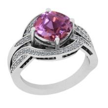 8.10 Ctw I2/I3 Kunzite And Diamond 14K White Gold Cocktail Ring