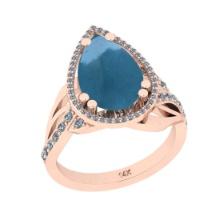 3.85 Ctw SI2/I1 Aquamarine And Diamond 14K Rose Gold Engagement Halo Ring