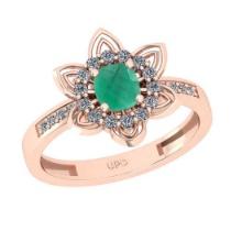 0.76 Ctw SI2/I1Emerald and Diamond 14K Rose Gold Engagement Ring