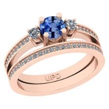 0.50 Ctw I2/I3 sapphire And Diamond 10K Rose Gold Wedding Set Ring