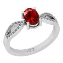 0.90 Ctw I2/I3 Red Sapphire And Diamond 14K White Gold Ring