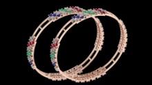 Certified 12.34 Ctw SI2/I1 Multi Emerald,Ruby,Sapphire And Diamond 14K Rose Gold Bangles