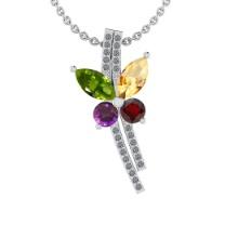 0.76 Ctw I2/I3 Multi Stone And Diamond 10K White Gold Pendant