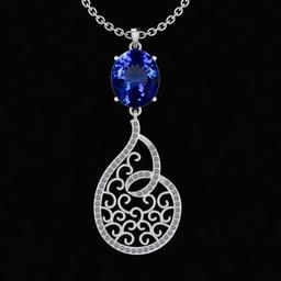 7.29 Ctw VS/SI1 Tanzanite And Diamond 10K White Gold Vintage Style Pendant