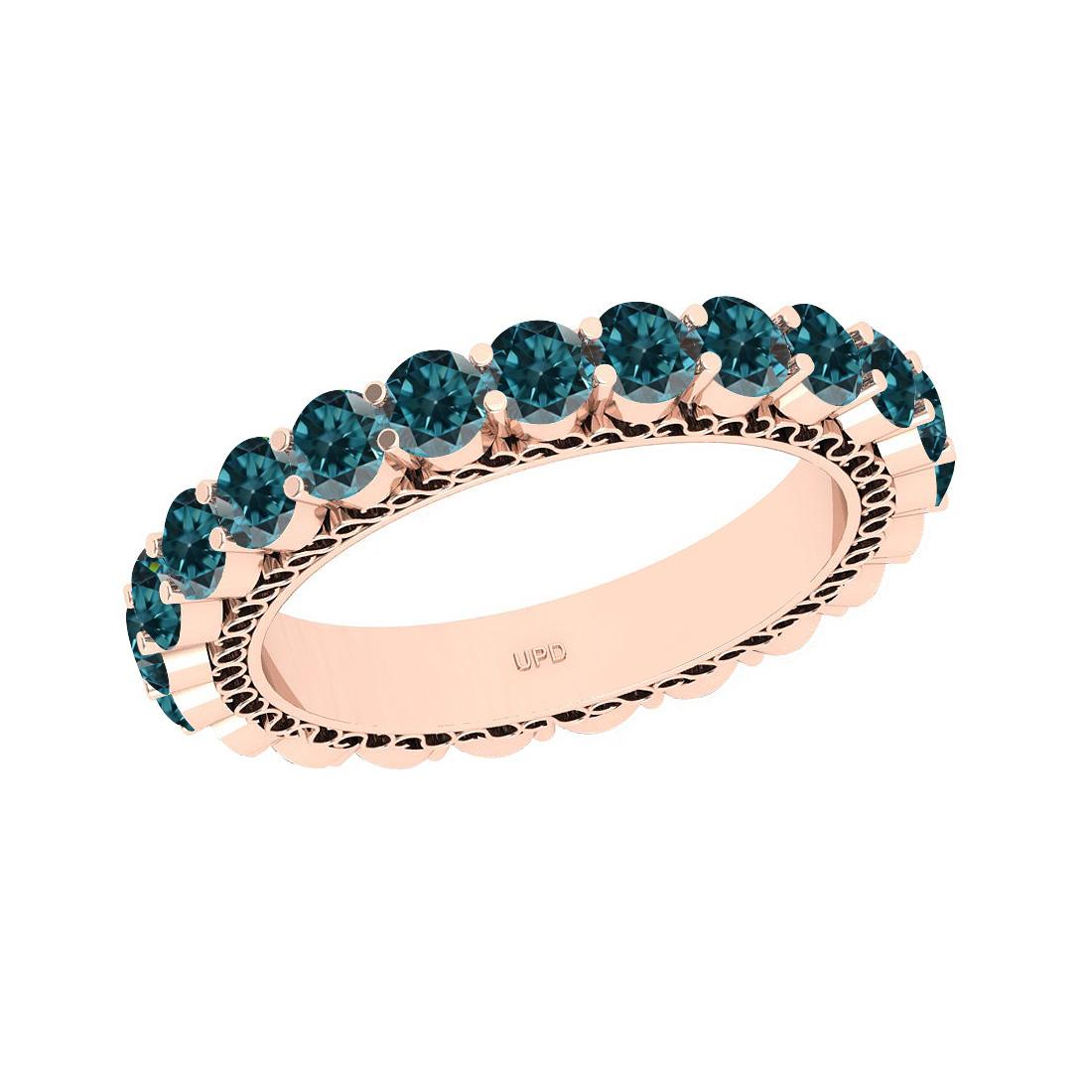 2.30 Ctw I2/I3 Treated Fancy Blue Diamond 14K Rose Gold Eternity Band Ring