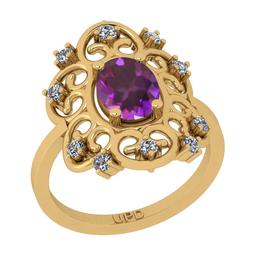 1.10 Ctw I2/I3 Amethyst And Diamond 10K Yellow Gold Ring