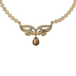 Certified 3.94 Ctw Genuine Smoky And Diamond 14k Yellow Princess Necklace