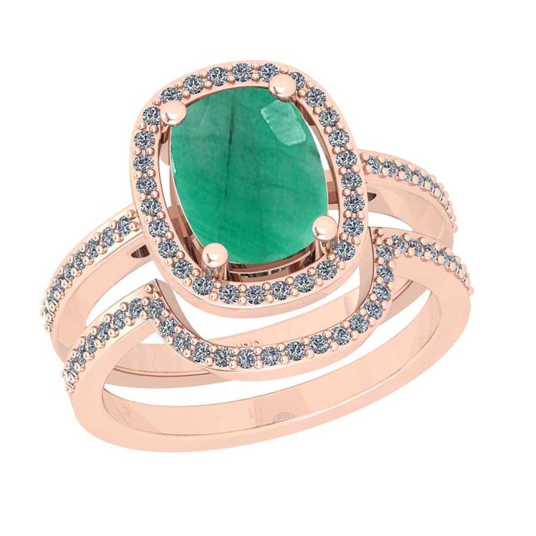 2.37 Ctw SI2/I1Emerald and Diamond 14K Rose Gold Engagement set Ring