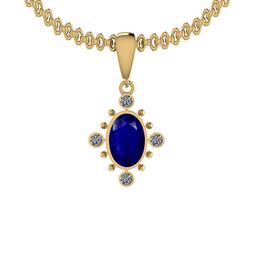 4.68 Ctw SI2/I1 Blue Sapphire And Diamond 14K Yellow Gold Necklace