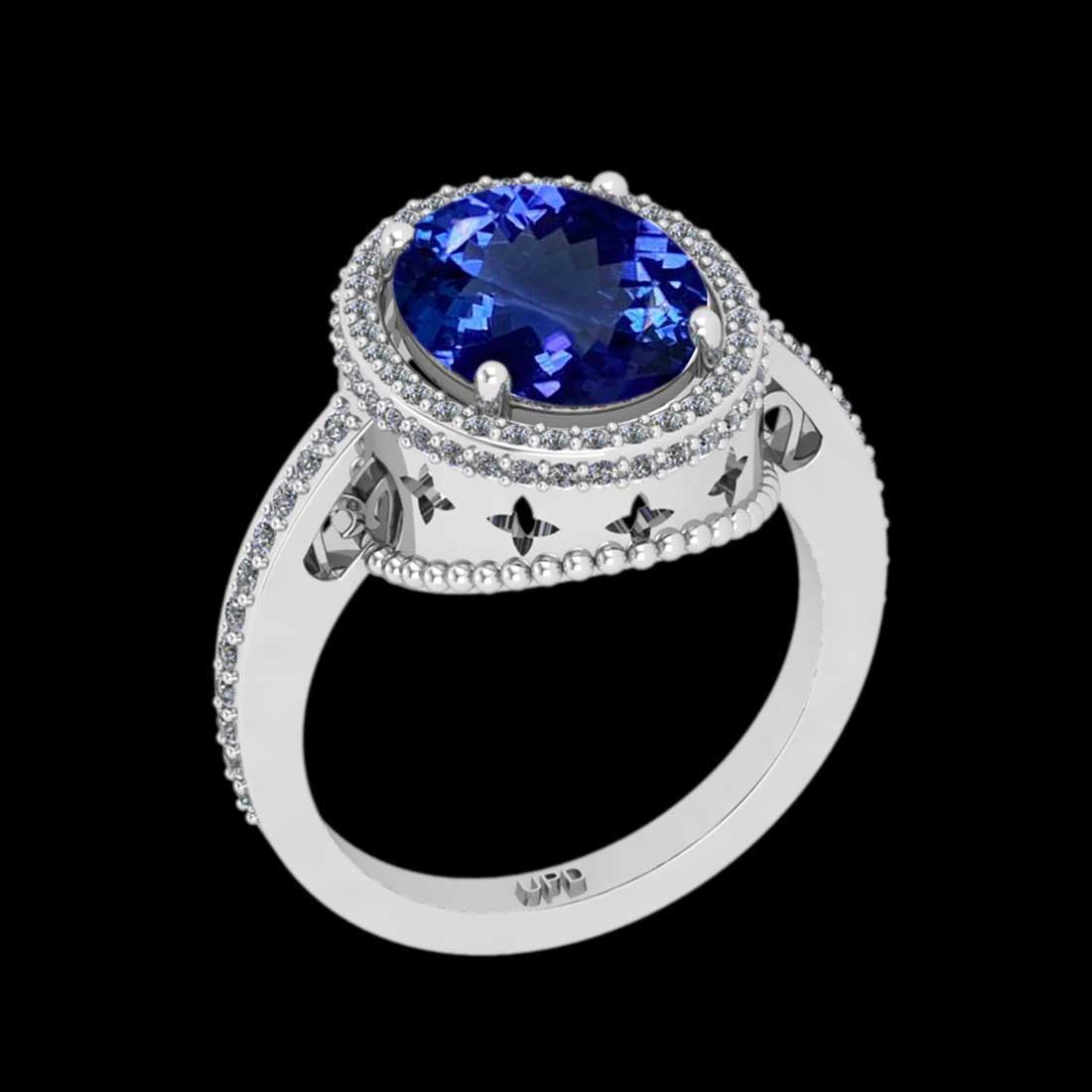 4.41 Ctw VS/SI1 Tanzanite and Diamond 14K White Gold Engagement Ring