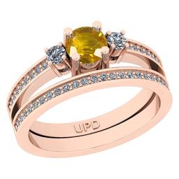 0.83 Ctw I2/I3 Yellow sapphire And Diamond 14K Rose Gold Wedding Set Ring