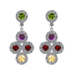 3.78 Ctw I2/I3 Multi Stone And Diamond 10K White Gold Dangling Earrings