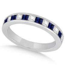 Channel Blue Sapphire and Diamond Wedding Ring 18k White Gold 2.50ctw