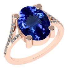 Certified 4.14 Ctw VS/SI1 Tanzanite and Diamond 14K Rose Gold Vintage Style Ring