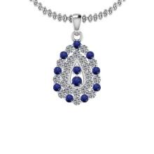 1.15 Ctw SI2/I1 Blue Sapphire And Diamond 14K White Gold Pendant Necklace