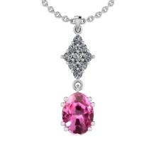 Certified 2.36 Ctw VS/SI1 Pink Sapphire And Diamond 14K White Gold Pendant Necklace