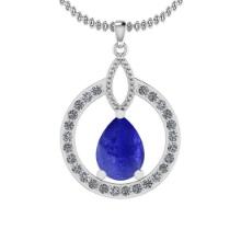 Certified 7.61 Ctw Tanzanite and Diamond I1/I2 14K White Gold Victorian Style Pendant