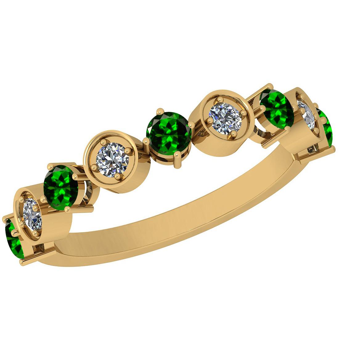 Certified 0.37 Ctw VS/SI1 Tsavorite And Diamond 14k Yellow Gold Band Ring