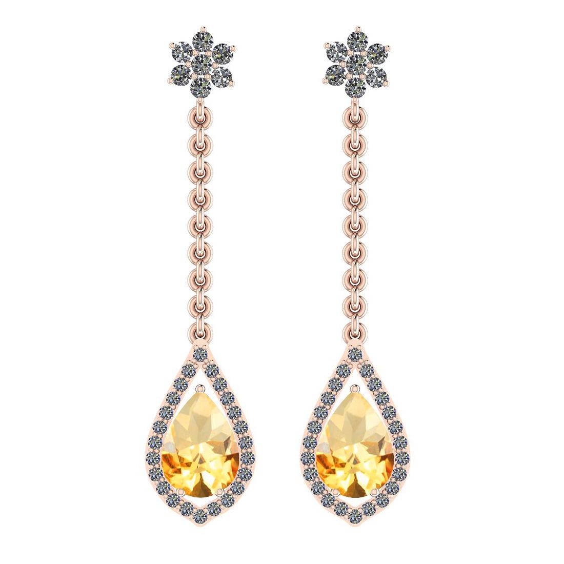 2.52 Ctw I2/I3 Citrine And Diamond 10K Rose Gold Dangling Earrings