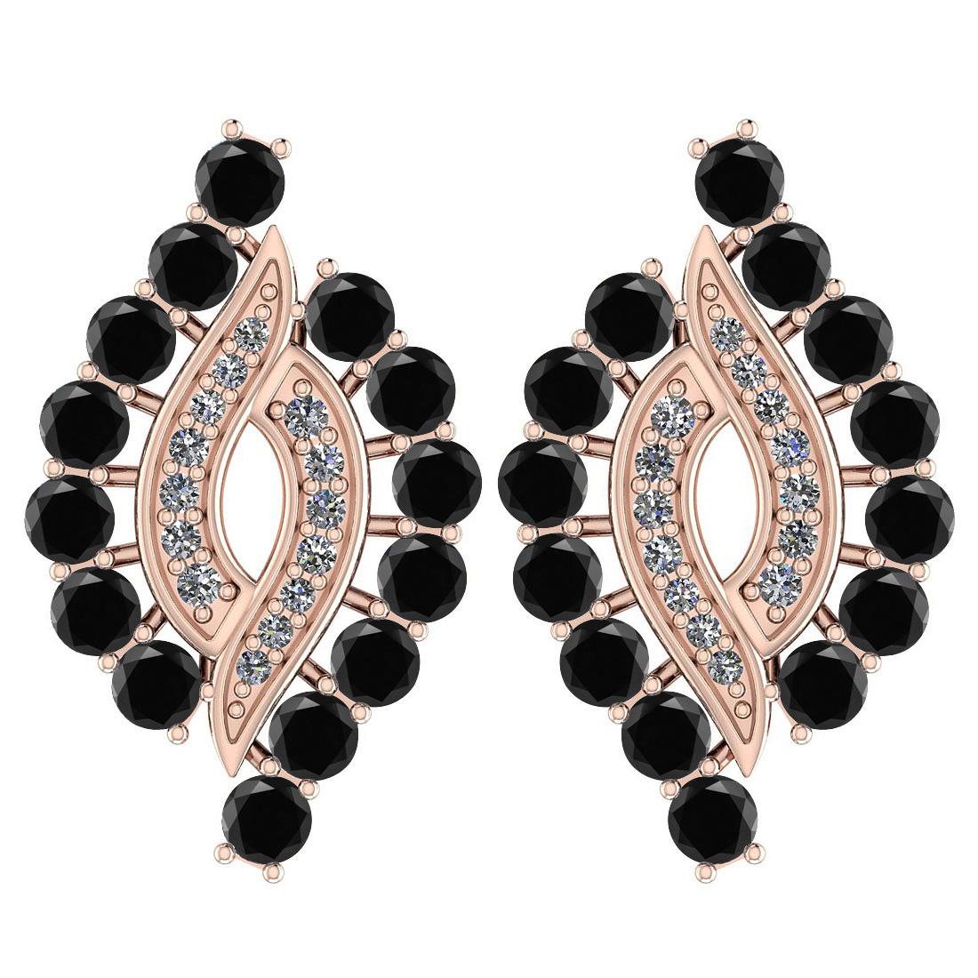 Certified 1.30 Ctw I2/I3 Treated Fancy Black And White Diamond 14K Rose Gold Earrings