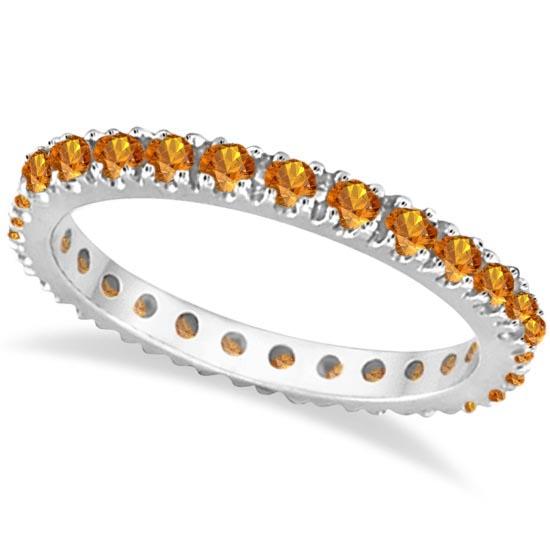 Citrine Eternity Stackable Ring Band 14K White Gold 0.75ctw