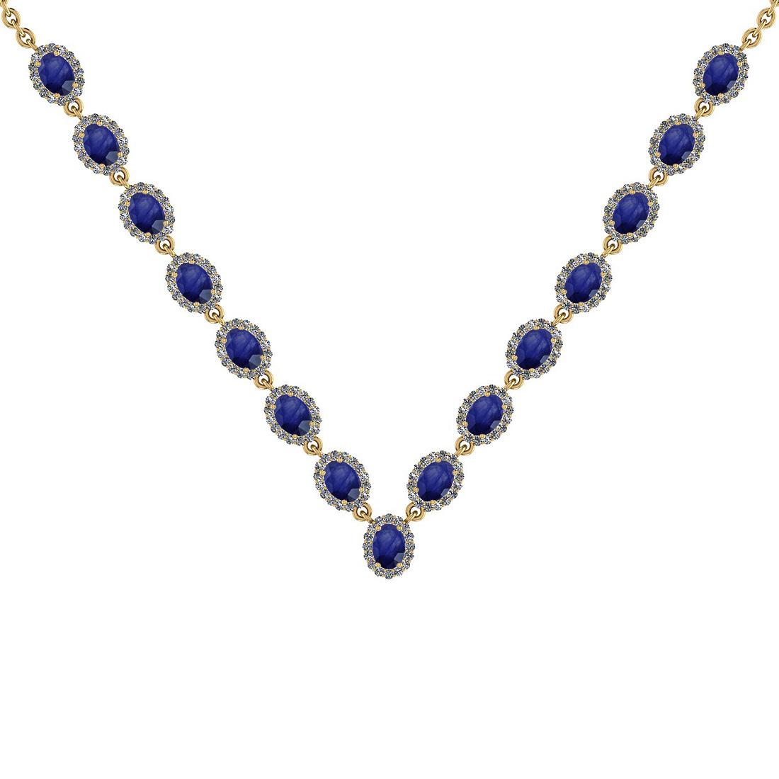 37.75 Ctw SI2/I1 Blue Sapphire And Diamond 14K Yellow Gold Victorian Style Necklace