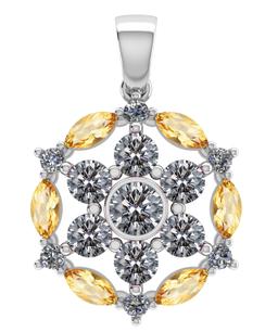 Certified 1.30 CTW Genuine Citrine And Diamond 14K White Gold Pendant