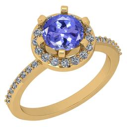 1.52 Ctw SI2/I1 Tanzanite And Diamond 14K Yellow Gold Engagement Halo Ring