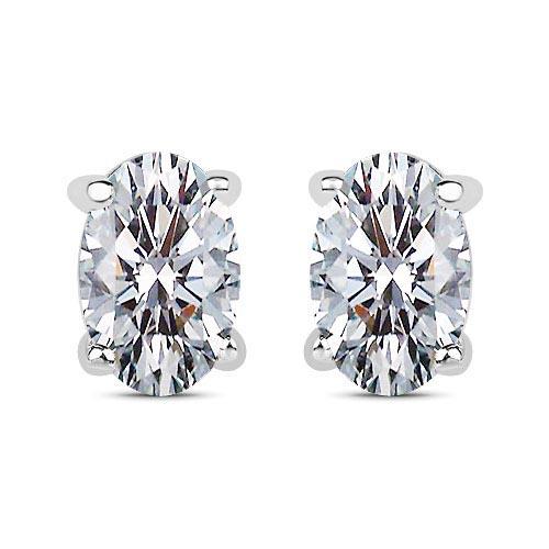 Certified 1.00 CTW Oval Diamond 14K White Gold Earring