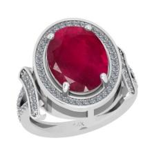 6.28 CtwSI2/I1 Ruby And Diamond 14K White Gold Vintage Style Ring