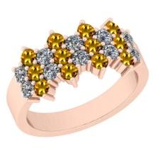 Certified 1.51 Ctw I2/I3 Yellow Sapphire And Diamond 10K Rose Gold Band Ring