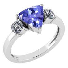 Certified 2.25 Ctw Tanzanite And Diamond Ladies Fashion Halo Ring 14k White Gold (VS/SI1) MADE IN US