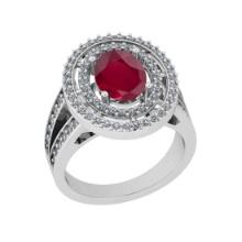 1.30 Ctw SI2/I1 Ruby And Diamond 14K White Gold two Row Engagement Halo Ring