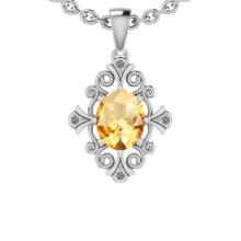 2.55 Ctw I2/I3 Citrine And Diamond 10K White Gold Filigree Pendant