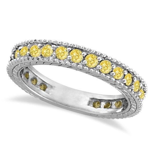 Fancy Yellow Canary Diamond Eternity Ring Band 14k White Gold 1.00ctw