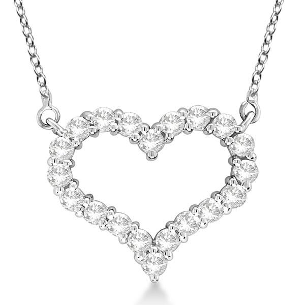 Open Heart Diamond Pendant Necklace 14k White Gold 3.10ctw