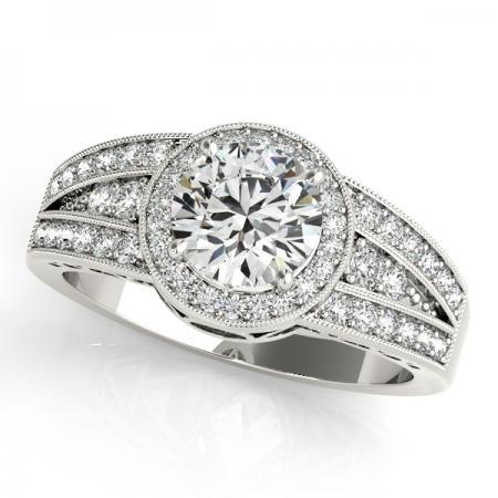 CERTIFIED PLATINUM .92 CTW J-K/VS-SI1 DIAMOND HALO ENGAGEMENT RING