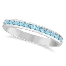 Aquamarine Channel-Set Semi-Eternity Ring Band 14k White Gold 0.40ctw