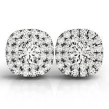 Round Cut Double Cushion Halo Stud Earrings 14k White Gold 1.50ctw