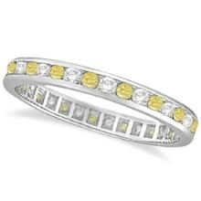 Channel-Set Yellow and White Diamond Eternity Ring 14k W Gold 1.00ctw