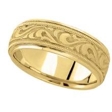 Antique style Style Handmade Wedding Band in 18k Yellow Gold 7.5mm