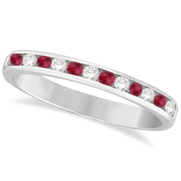 Ruby and Diamond Semi-Eternity Channel Ring 14k White Gold 0.40ctw