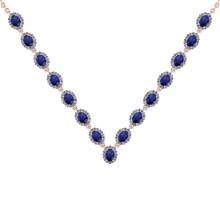 37.75 Ctw SI2/I1 Blue Sapphire And Diamond 14K Rose Gold Victorian Style Necklace