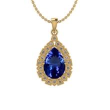 2.65 Ctw VS/SI1 Tanzanite And Diamond 18K Yellow Gold Pendant Necklace