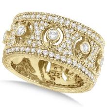 Vintage Style Bezel-Set Wide Band Diamond Ring 14k Yellow Gold 1.70ctw