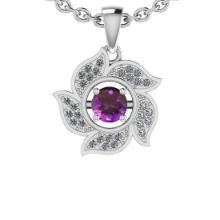 0.68 Ctw I2/I3 Amethyst And Diamond 10K White Gold Leaf Pendant