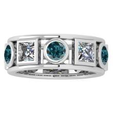 Certified 3.00 Ctw I2/I3 Treated Fancy Blue And White Diamond 14K White Gold Vingate Style Band Ring