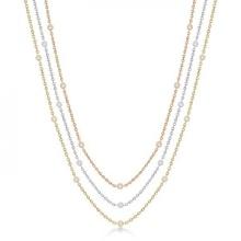 Three-Strand Diamond Station Necklace in 14k Three-Tone Gold (1.40ct)
